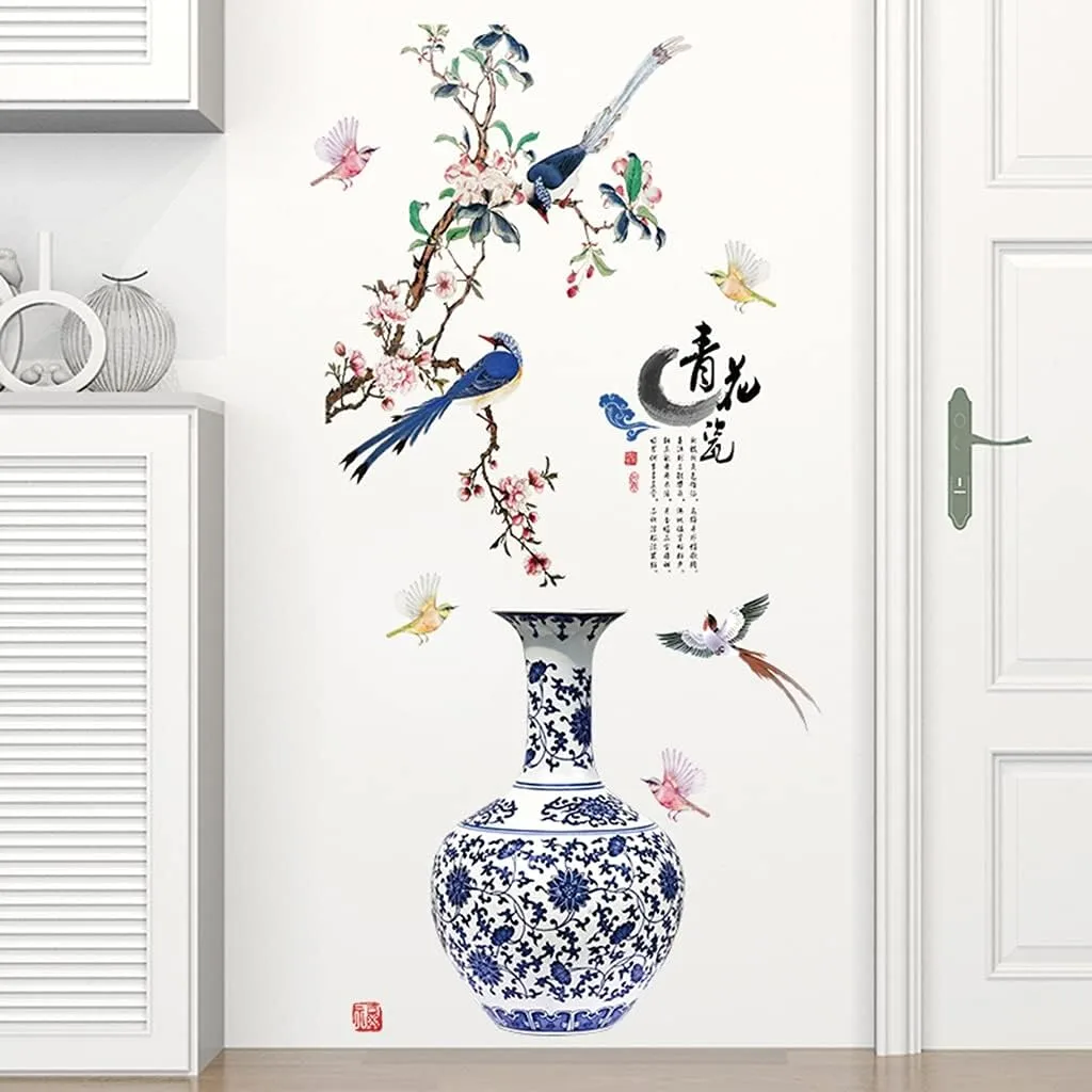 3D Large Vase Wall Sticker - Floral Design