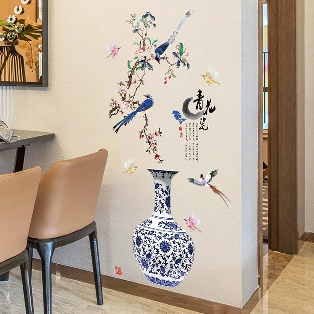 3D Large Vase Wall Sticker - Floral Design